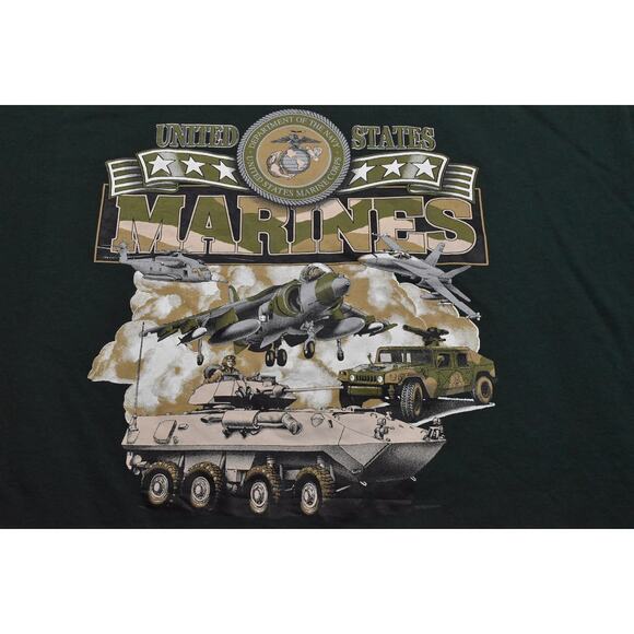 Jerzees Men's 2XL Green Cotton Blend T-Shirt Preowned 2000's Marines Shirt - Picture 7 of 8